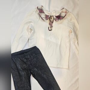 Holiday Plaid Top And Black Sparkly Leggings- Gymboree And Old Navy 5T